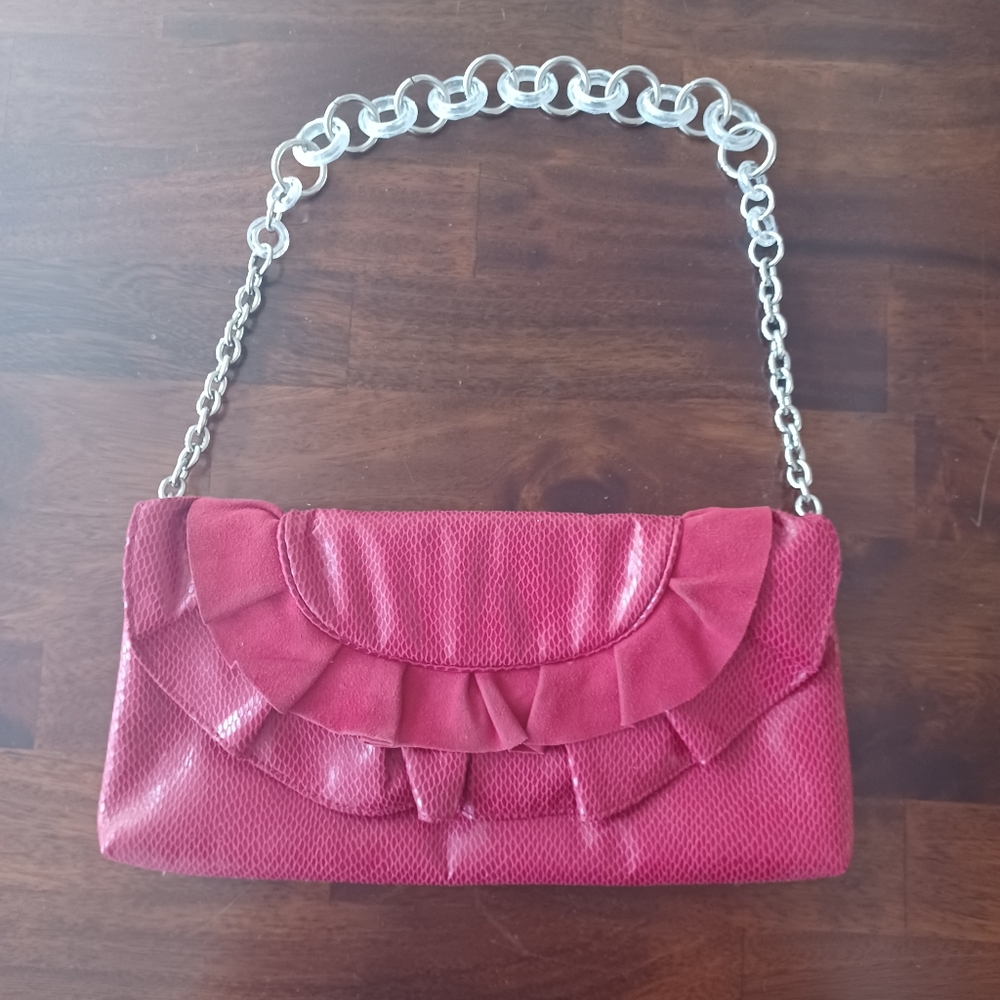 White House Black Market Chain Vintage Red  Shoulder Bag ruffle Y2k Party Glam